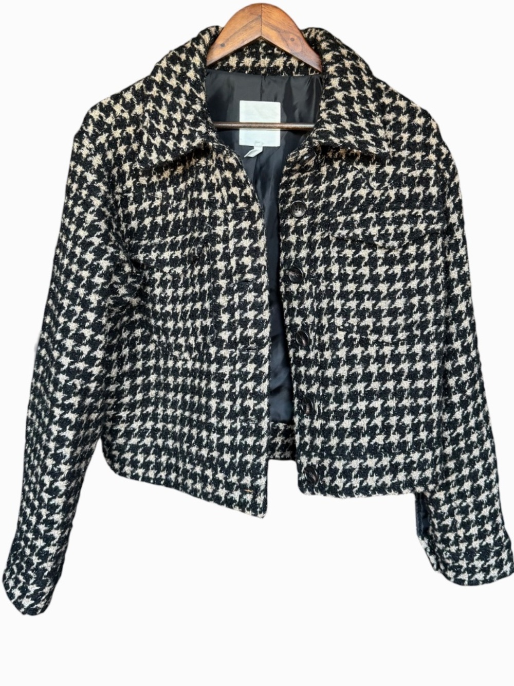 Anthropologie Lea Houndstooth Shimmer Cropped Coat Sz L - Picture 3 of 9